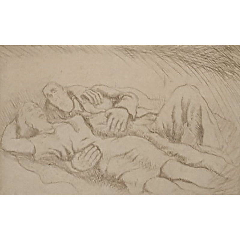 Norman Cope Original Art Man and Woman Resting Etching 1943 by Norman Cope