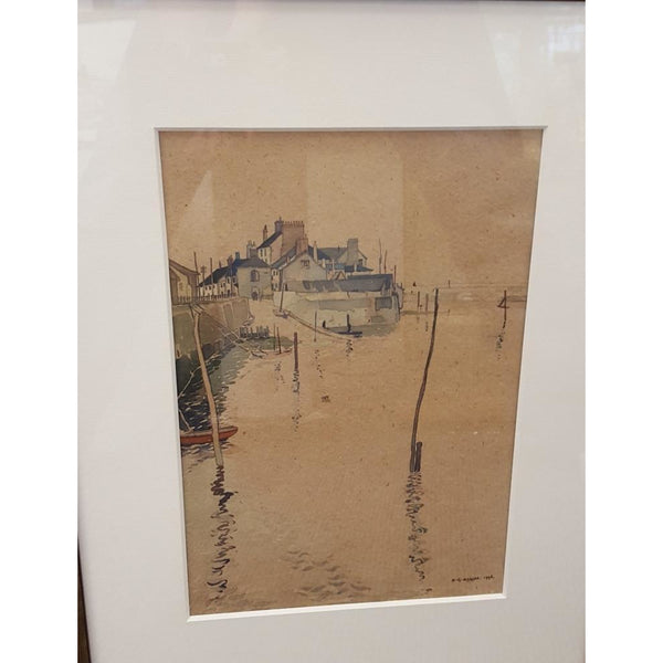 Reginald Haggar Original Art Watchet Harbour watercolour signed 1936 by Reginald Haggar