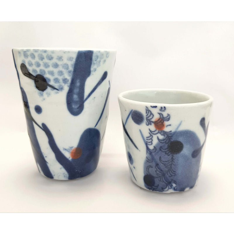 Studio Pottery Ceramics 7cm x 7cm Blue and White Porcelain Ceramic Beakers by Andrew Matheson RBSA