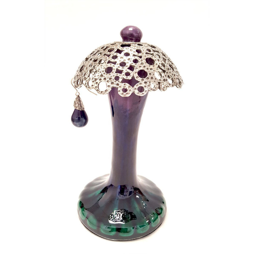 Pewter and Ceramic Earring Tree by Lorraine Bates